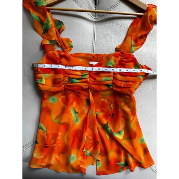 Escada Vintage Orange Flowy Floral Blouse Size 6 - Picture 7 of 9